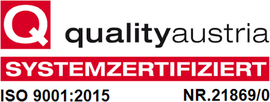 Quality Austria ISO 9001:2015 Systemzertifiziert NR. 21869/0