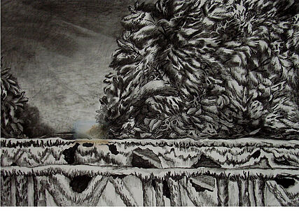 Brücke, 10 x 150 cm, Analogfoto Kohle und Acryl auf Papier, 2006