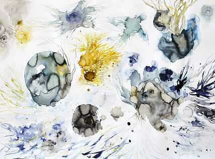 fluid becomings, 2019, 70x100, Tusche auf Aquarellpapier