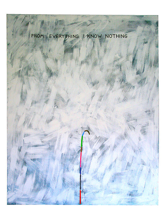 Acryl auf Leinwand, Schriftzug "From everything I know nothing"