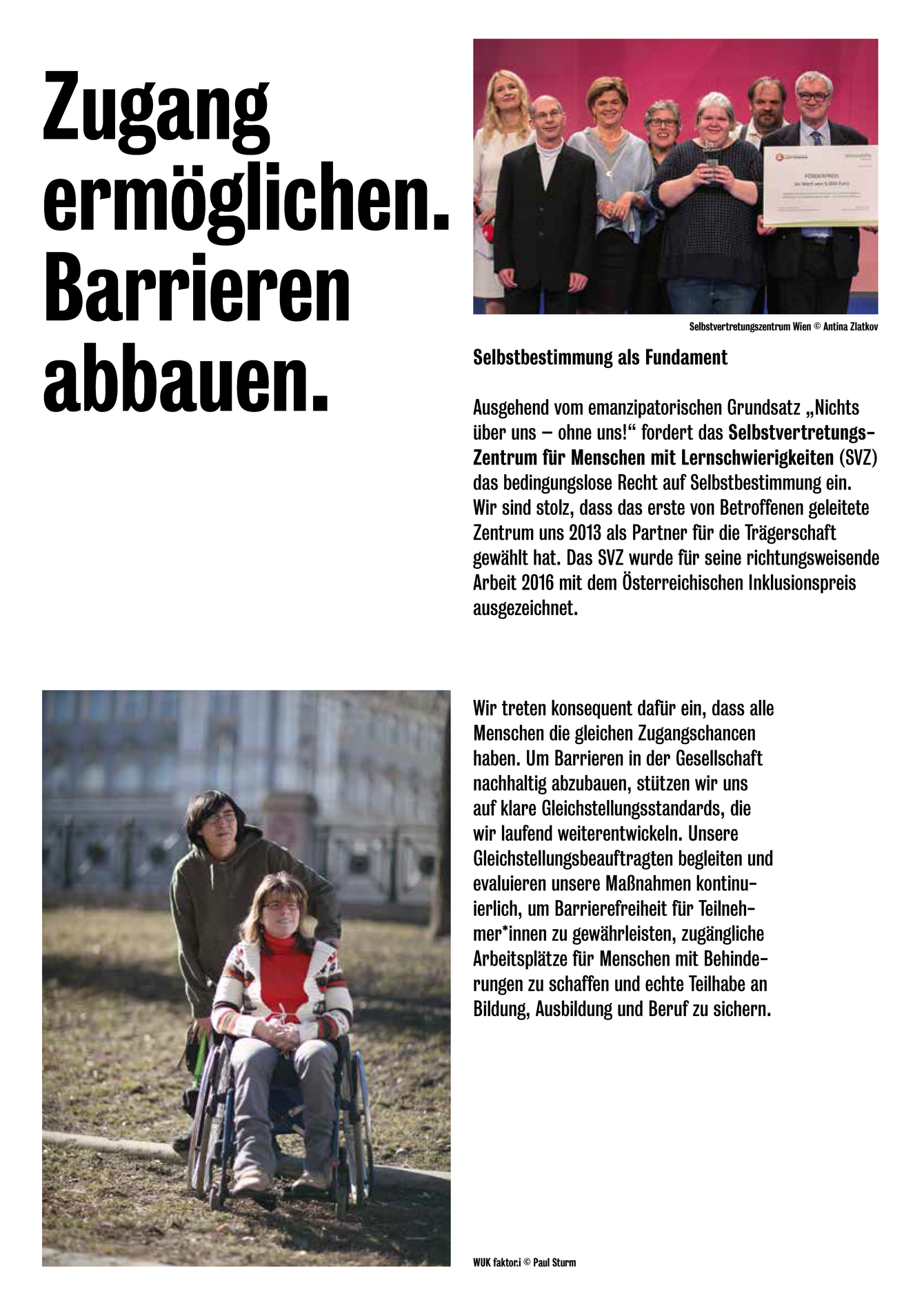 Ausstellungsplakat der Ausstellung 45 Jahre WUK Bildung und Beratung mit historischen Fotos und der Überschrift "Zugang ermöglichen. Barrieren abbauen."