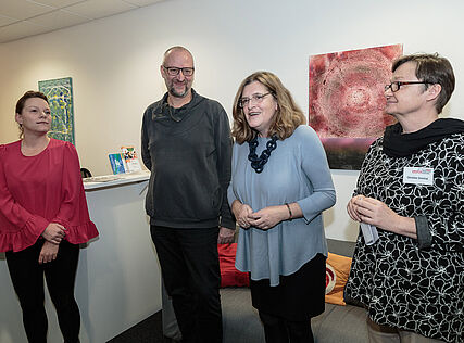 Bianca Leitner (Sozialministeriumsservice), Christoph Trauner (Geschäftsleitung WUK Bildung und Beratung), Susanne Schaefer-Wiery (Bezirksvorsteherin Margareten), Christine Sonntag (WUK CoachingPlus)