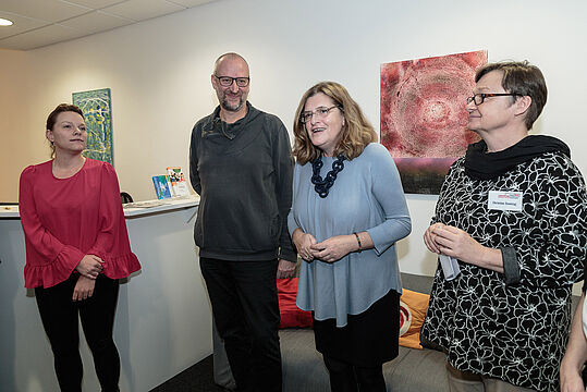 Bianca Leitner (Sozialministeriumsservice), Christoph Trauner (Geschäftsleitung WUK Bildung und Beratung), Susanne Schaefer-Wiery (Bezirksvorsteherin Margareten), Christine Sonntag (WUK CoachingPlus)