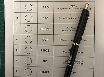 Stimmzettel für die Wiener Pass Egal Wahl