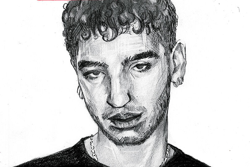 Grafik eines Mannes mit Bart, die ein Phantombild nachstellt