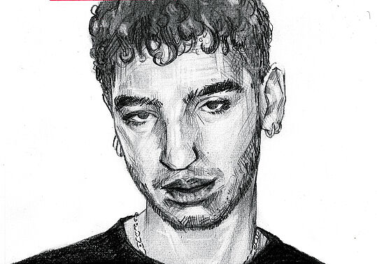 Grafik eines Mannes mit Bart, die ein Phantombild nachstellt