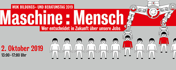 Sujet vom Bildungs- und Beratungstag 2019: Aus einer Reihe von Menschen werden einzelne von einer Maschine aussortiert