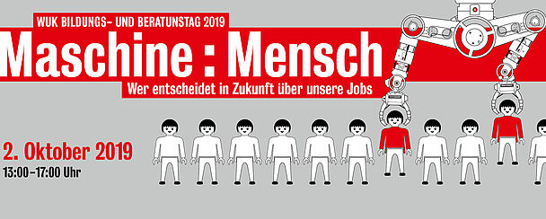 Sujet vom Bildungs- und Beratungstag 2019: Aus einer Reihe von Menschen werden einzelne von einer Maschine aussortiert