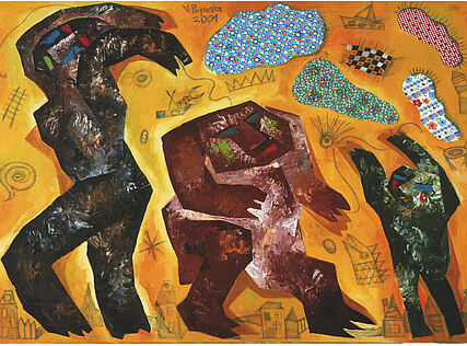 Blinde, 180 x 200, Öl und Stoff auf Leinwand, 2001