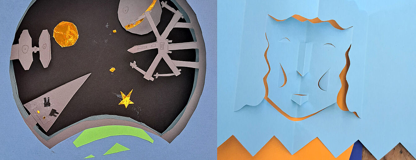 zwei Beispiele für Ausschneidearbeiten von Kindern